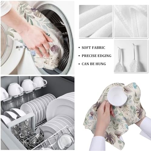 ZOE GARDEN Tropical Leaves Dish Towels 4-Pack 18x28 Microfiber Kitchen Cleaners
