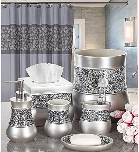 Crackled Glass Silver Small Decorative Trash Can