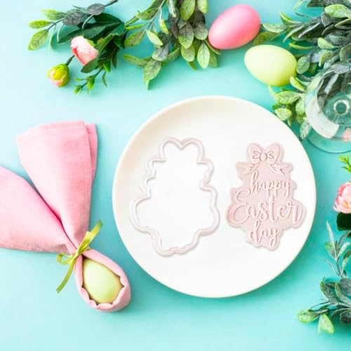 JOONOR Happy Easter Cookie Cutter with Embosser Mold Set 1