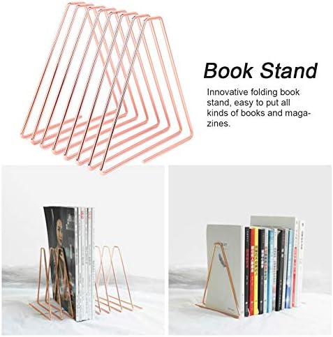 Gsycle Adjustable Bookends with Organizer Holder for Home Office Rose Gold
