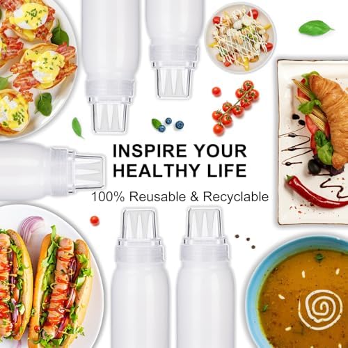Uceoo 3-Hole Condiment Squeeze Bottles 2 Pack with 2 Funnels