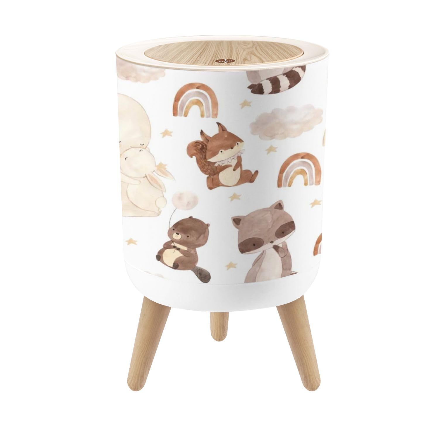 Small Forest Animal Trash Can with Lid for Kids