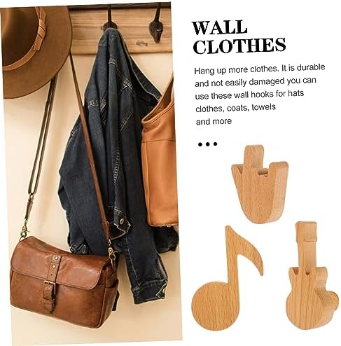 3Pcs Wall Mounted Wood Hooks for Hats Keys and Clothes
