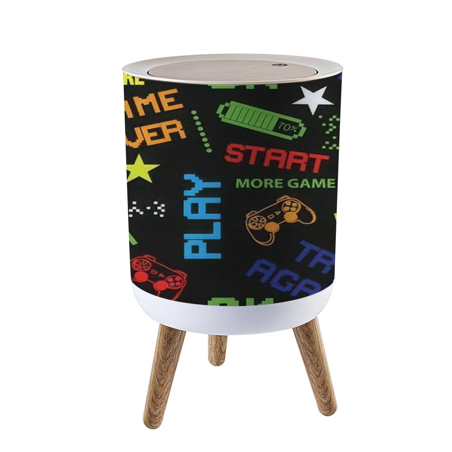 Trash Can with Lid 7L Pixel Game Style for Boys