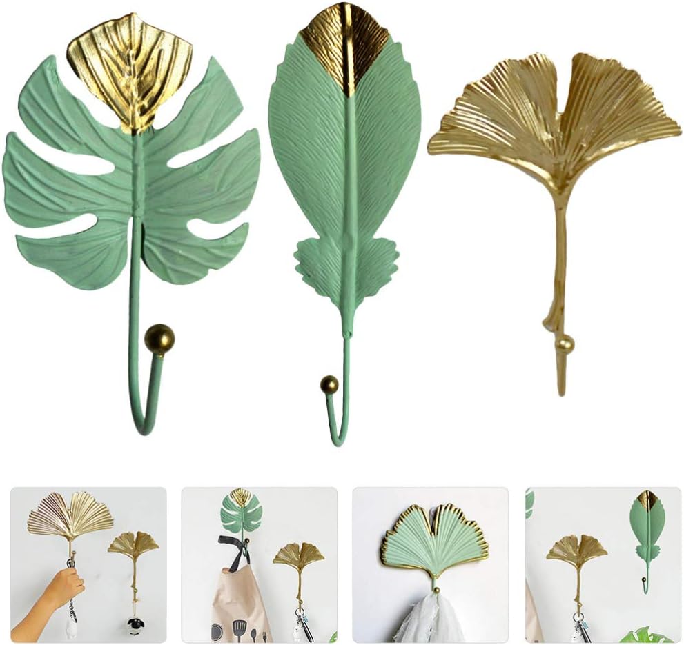 3 Pcs Wrought Iron Tropical Leaf Hooks for Home and Office