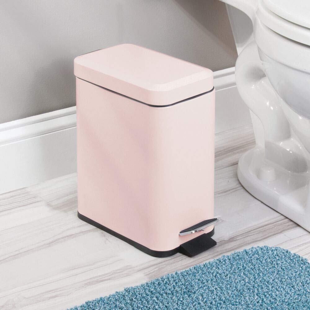 mDesign Pedal Bin - Light Pink Metal Trash Can