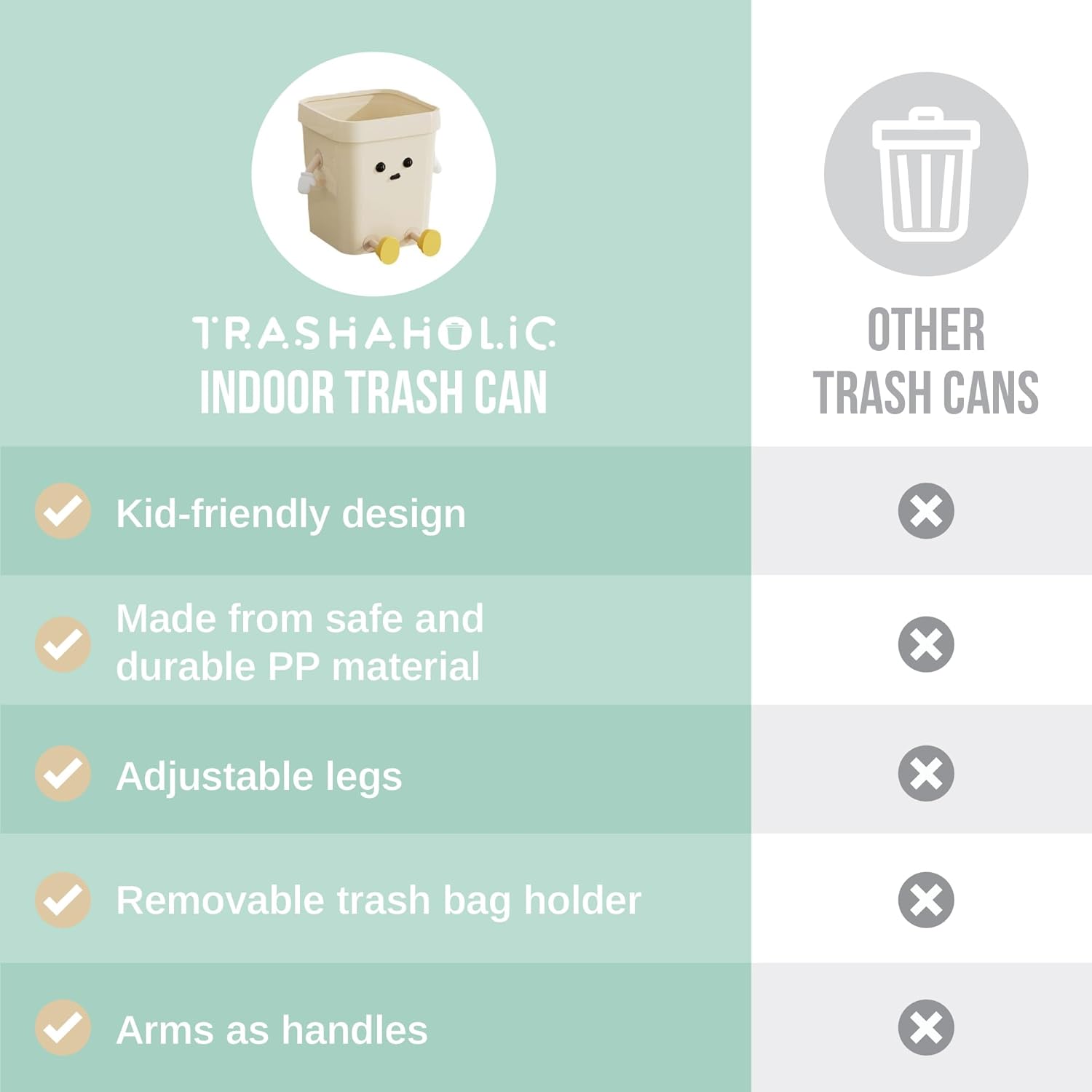 Trashaholic 42-Gallon Cute Kids Trash Can - Beige with Handles