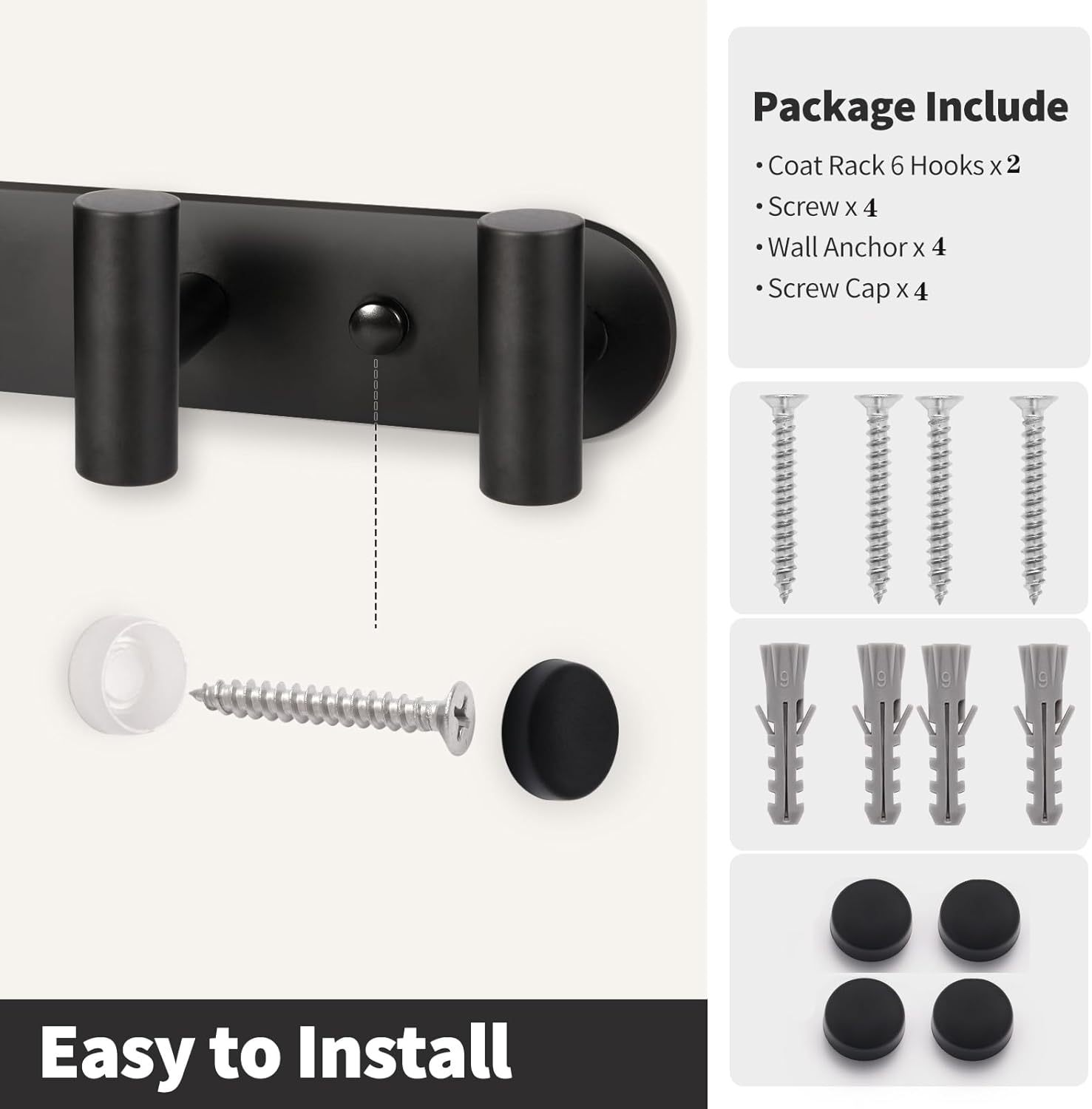 Topspeeder 2 Pcs Wall Mount Coat Rack with 6 Hooks