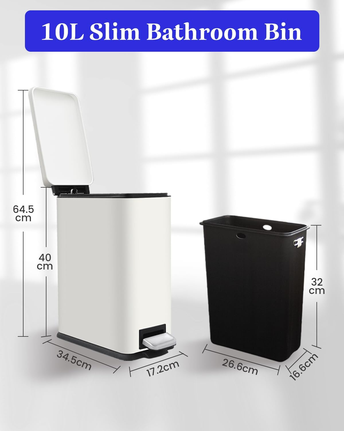 Stainless Steel 10L Trash Can with Lid for Bathroom and Kitchen