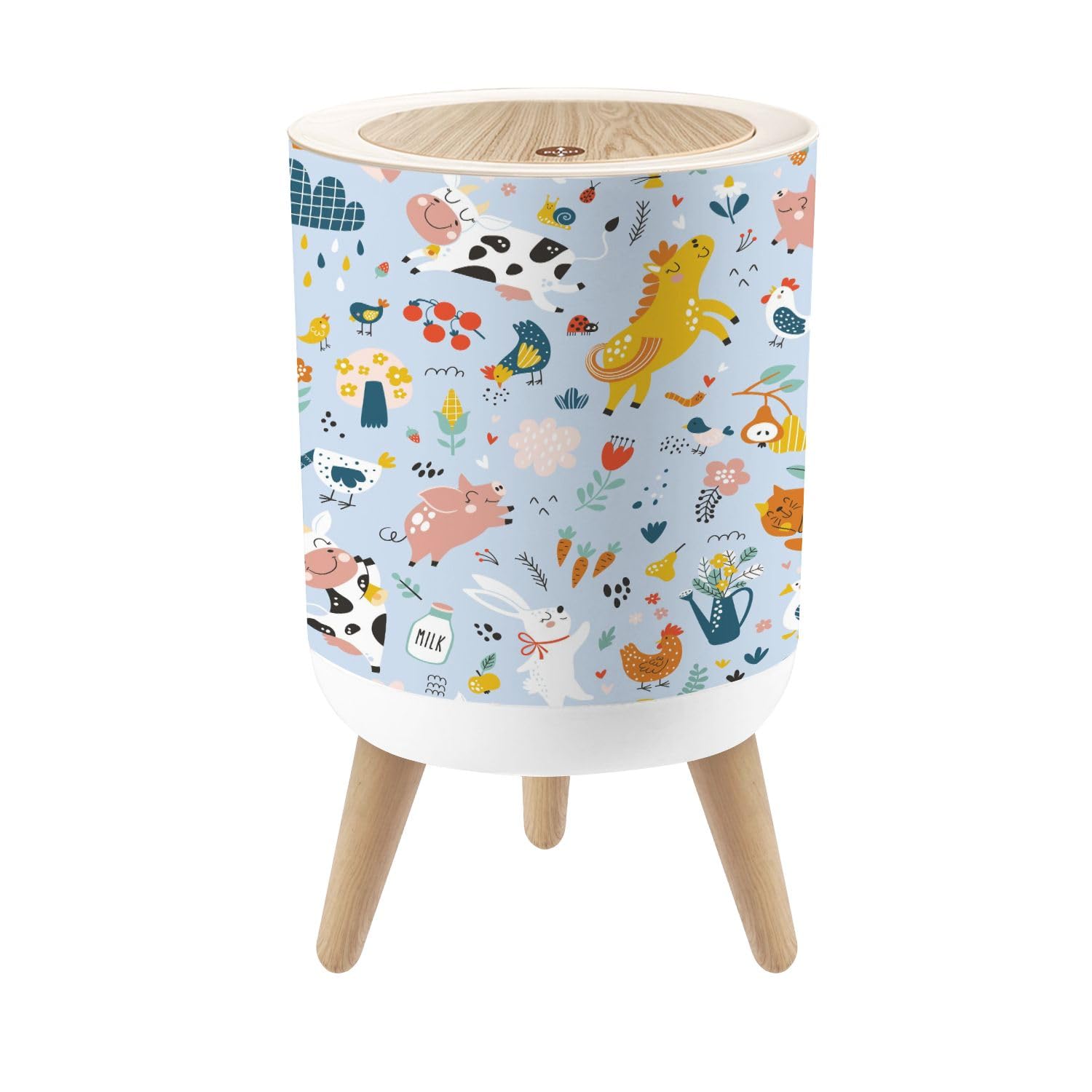 Cute Farm Animals Trash Can with Lid 18 Gallon