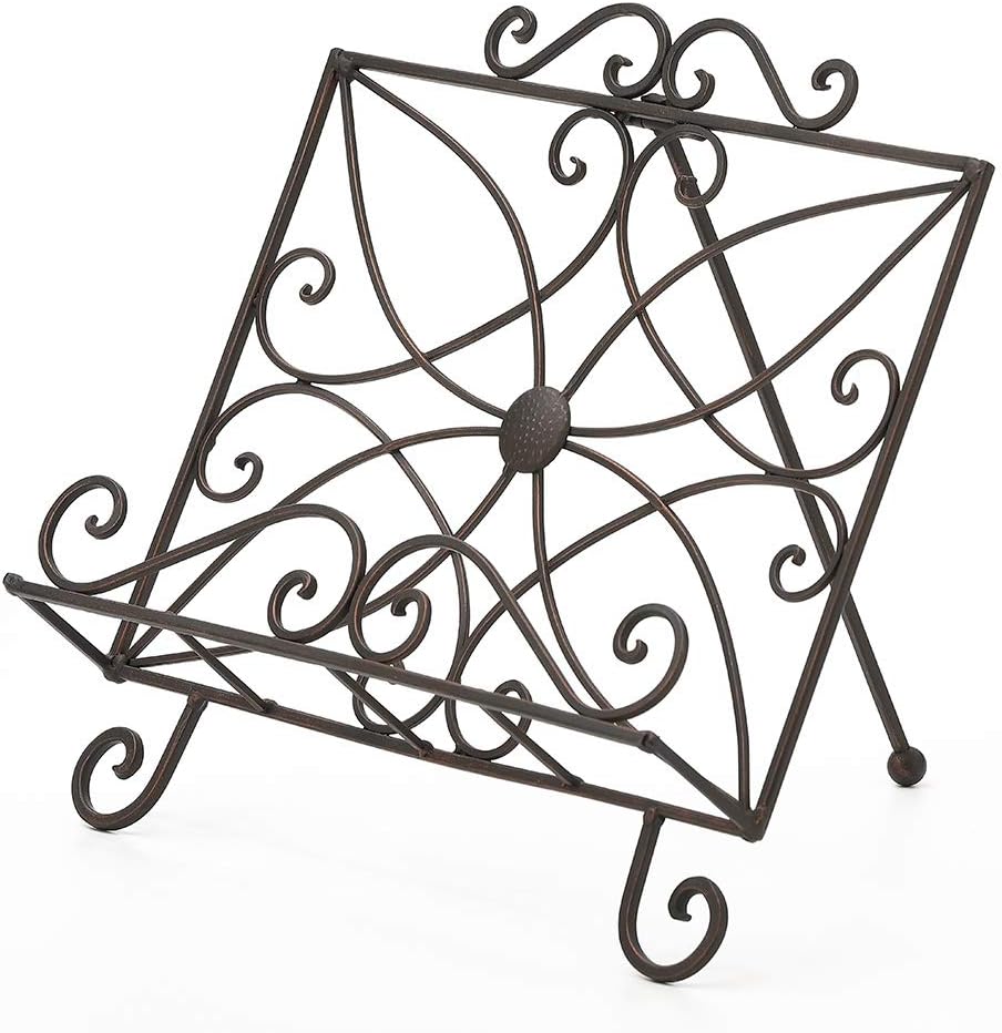 Jemeni Bronze Cookbook Stand with Scrollwork Design
