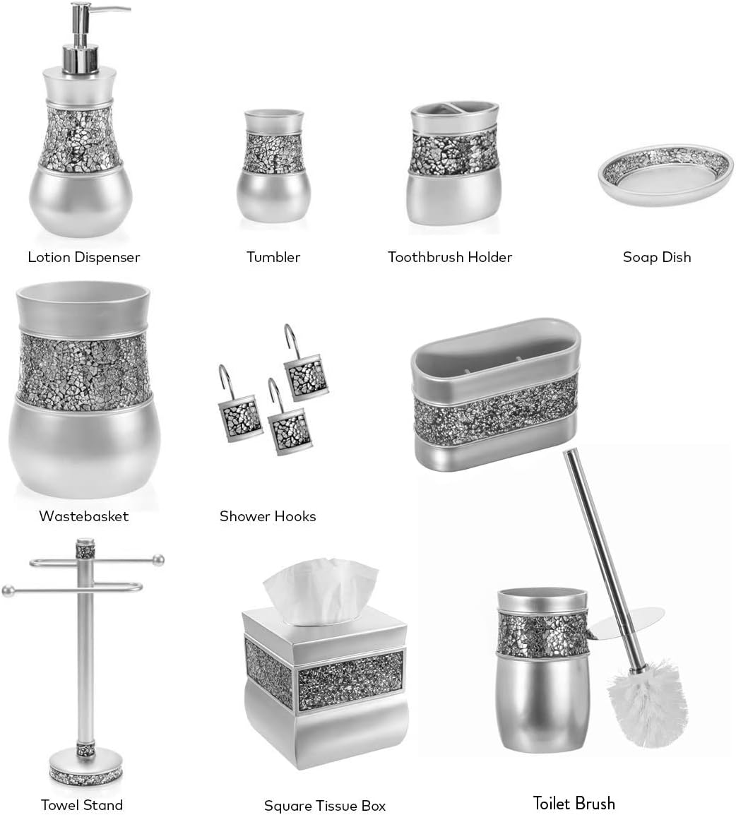 Crackled Glass Silver Small Decorative Trash Can