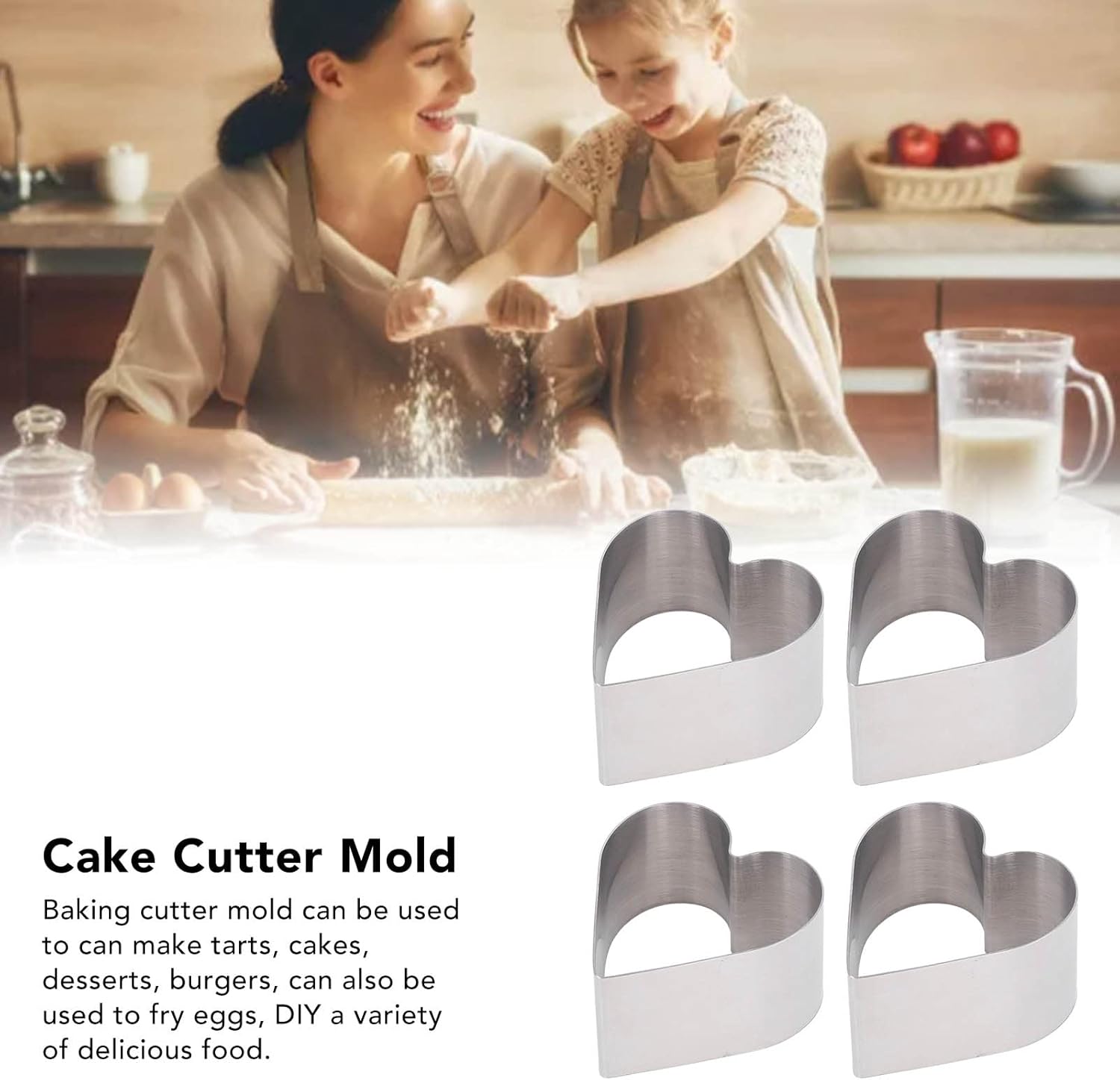 4Pcs Heart Shaped Cake Cutter Set with Lid and Rounded Edges
