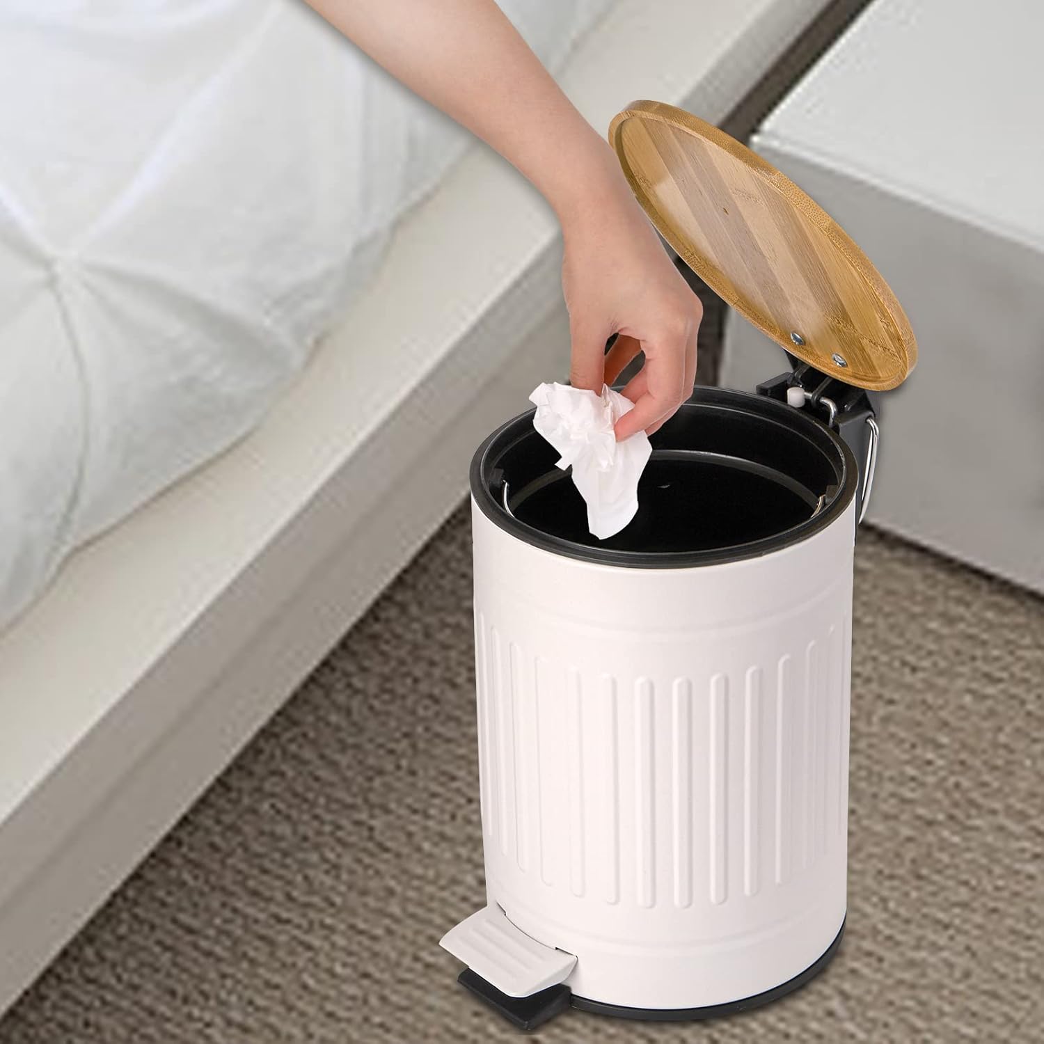 AVLA 2 Liter Step Trash Can with Bamboo Lid
