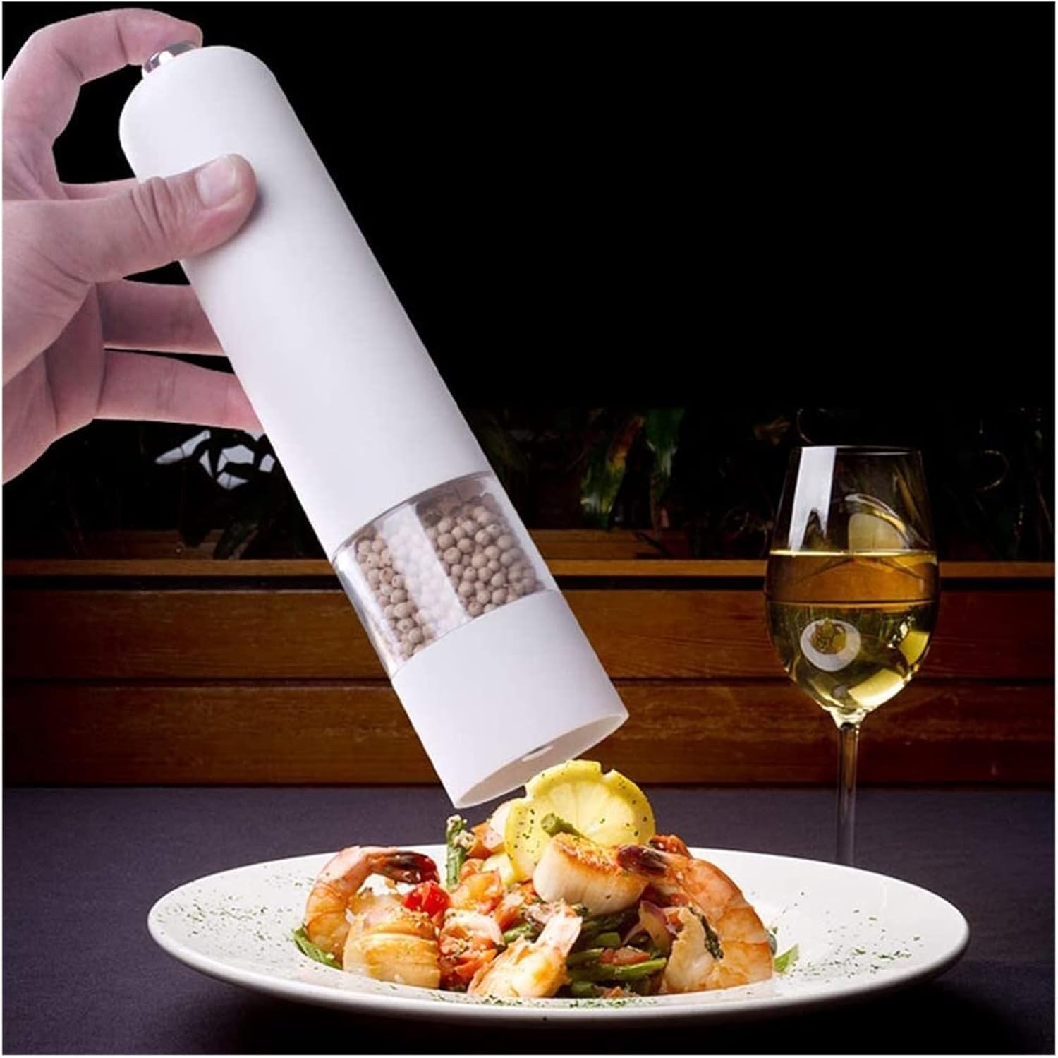 Refillable Pepper Mill with LED Light Salt Shaker Set