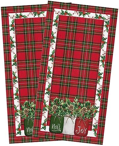 ZOE GARDEN Christmas Lattice Kitchen Towels 2-Pack 18x28 Red Buffalo Design