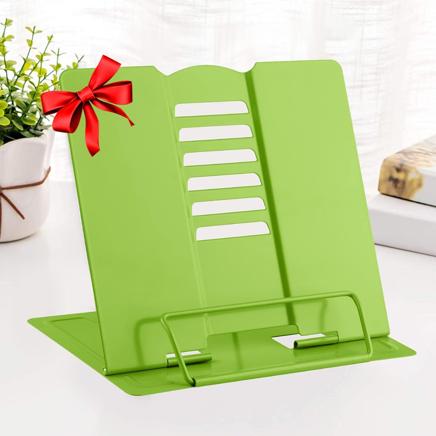 MSDADA Adjustable Metal Book Stand with Page Clips - Green