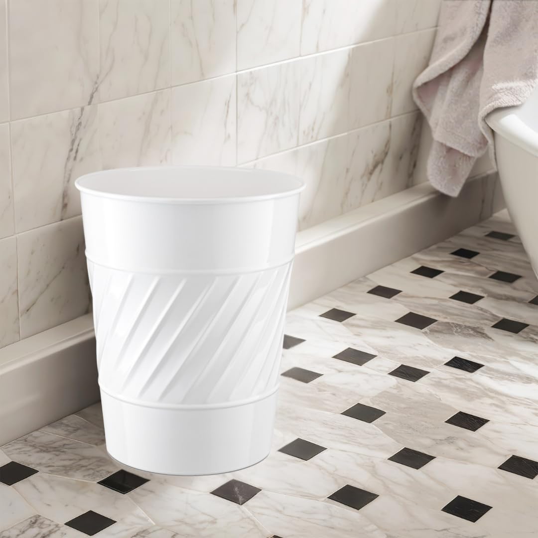 Monarch Abode White Wave Embossed Metal Trash Can 1
