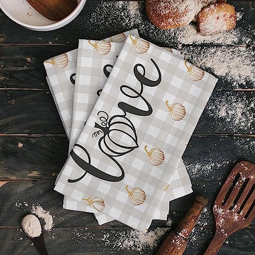 ZOE GARDEN Thanksgiving Love Kitchen Towel 18x28 Plaid Quick Dry Absorbent Durable