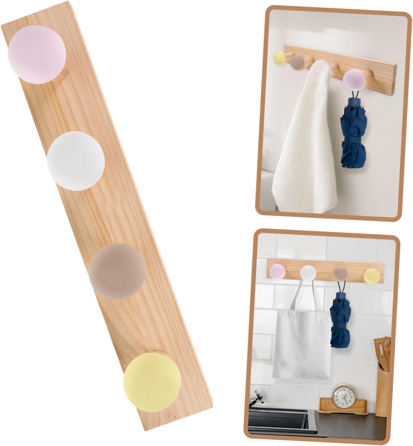 1set Wooden Wall Hook Heavy Duty Sturdy for Bathroom Living Room Office