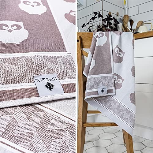Hencely Tea Towels Set of 3 Brown Owls 100 Organic Cotton