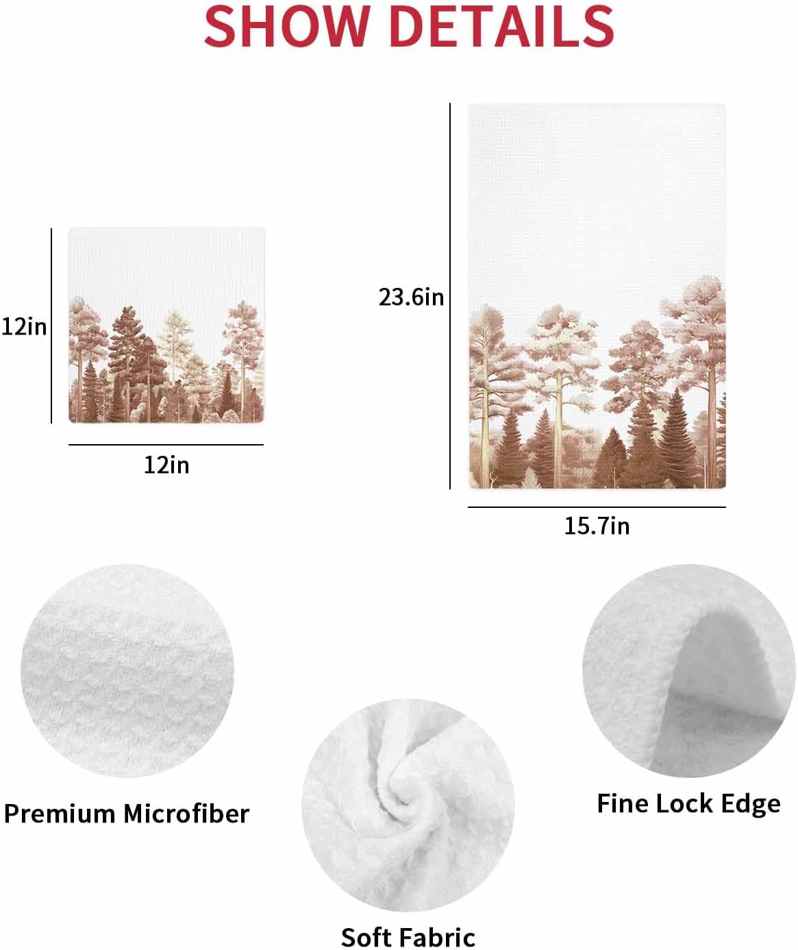 Falaniique Waffle Dish Towels Set of 2 Nature Pine Maple Tree Design