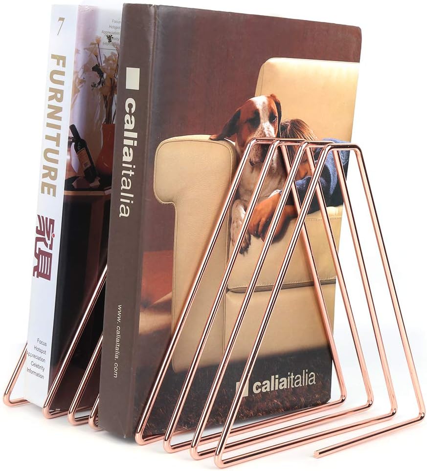 Gsycle Adjustable Bookends with Organizer Holder for Home Office Rose Gold
