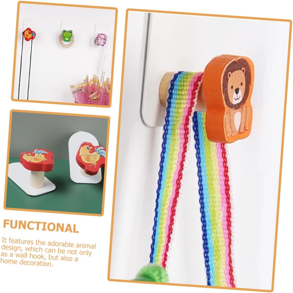 Hohopeti Wooden Animal Hooks 5pcs Wall Decor 1
