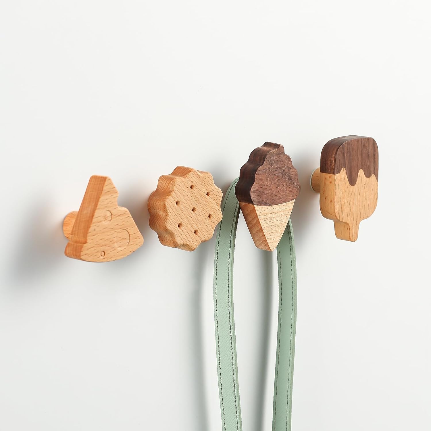 WONQEXZ Wooden Wall Hooks Set of 6 Ice Cream Cookie Design