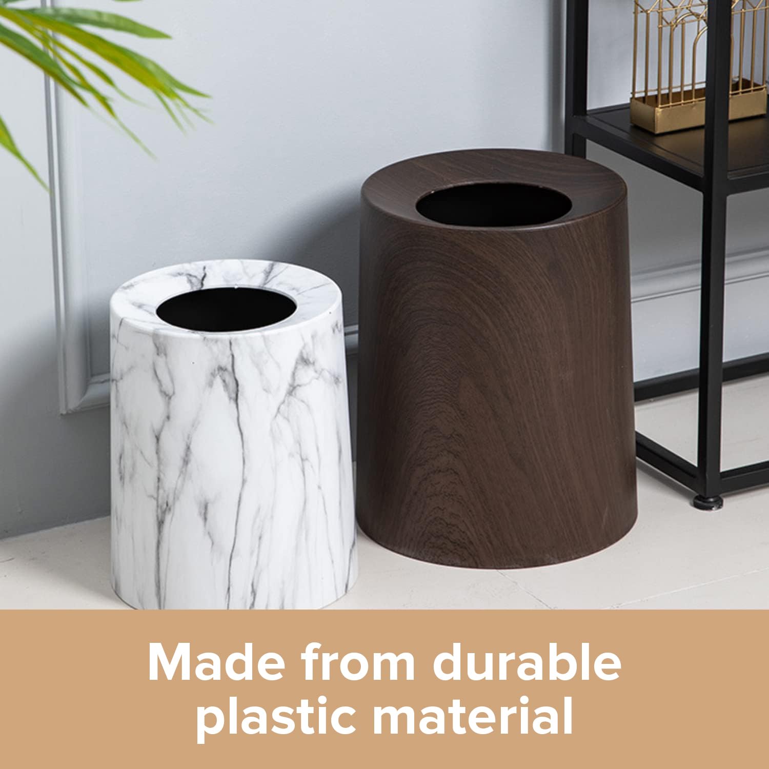 Trashaholic Spill Proof Kids Pet Friendly Dark Walnut Trash Can