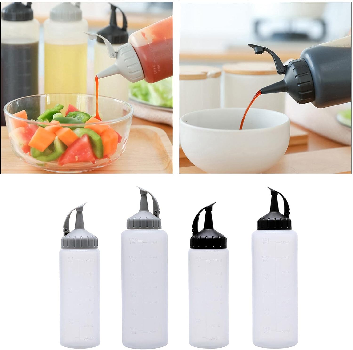 Duiaynke 4 Pack Condiment Squeeze Bottles with Leakproof Lid and Precision Tip