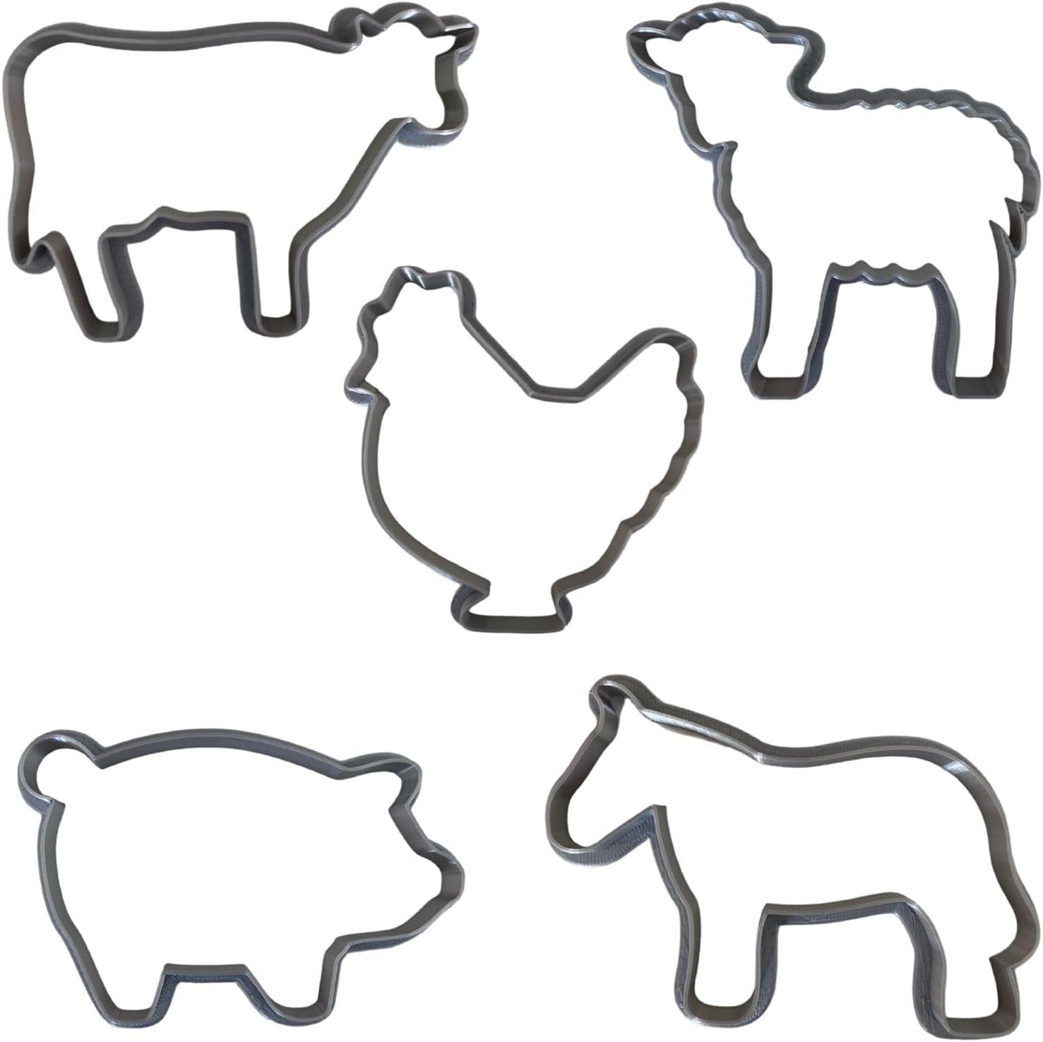 Farm Animal Cookie Cutters Set of 5 - Chicken Pig Cow Horse Sheep
