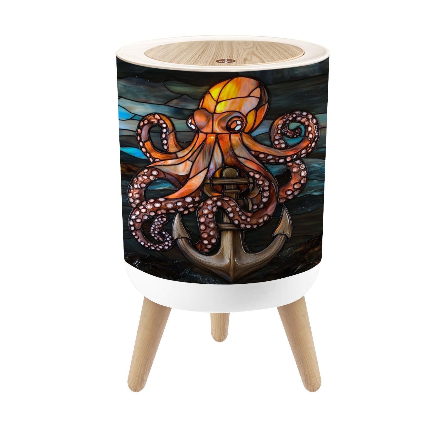 Vintage Stained Glass Octopus Trash Can 18 Gallon