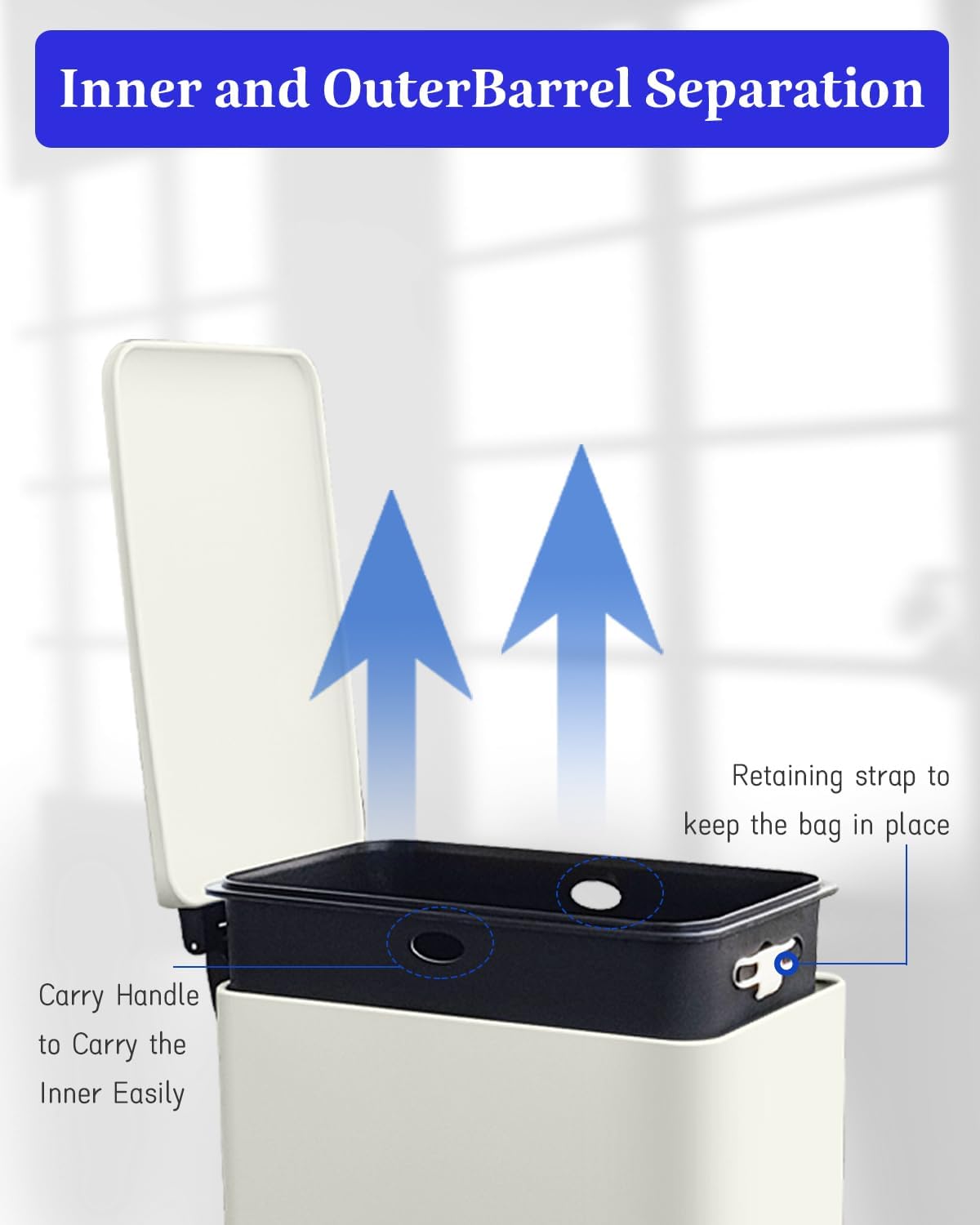 Stainless Steel 10L Trash Can with Lid for Bathroom and Kitchen