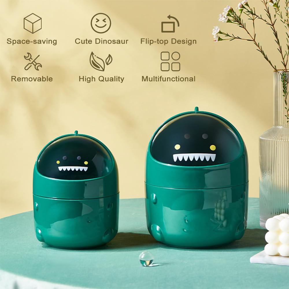 Green Dinosaur Desktop Trash Can with 90 Bags 1