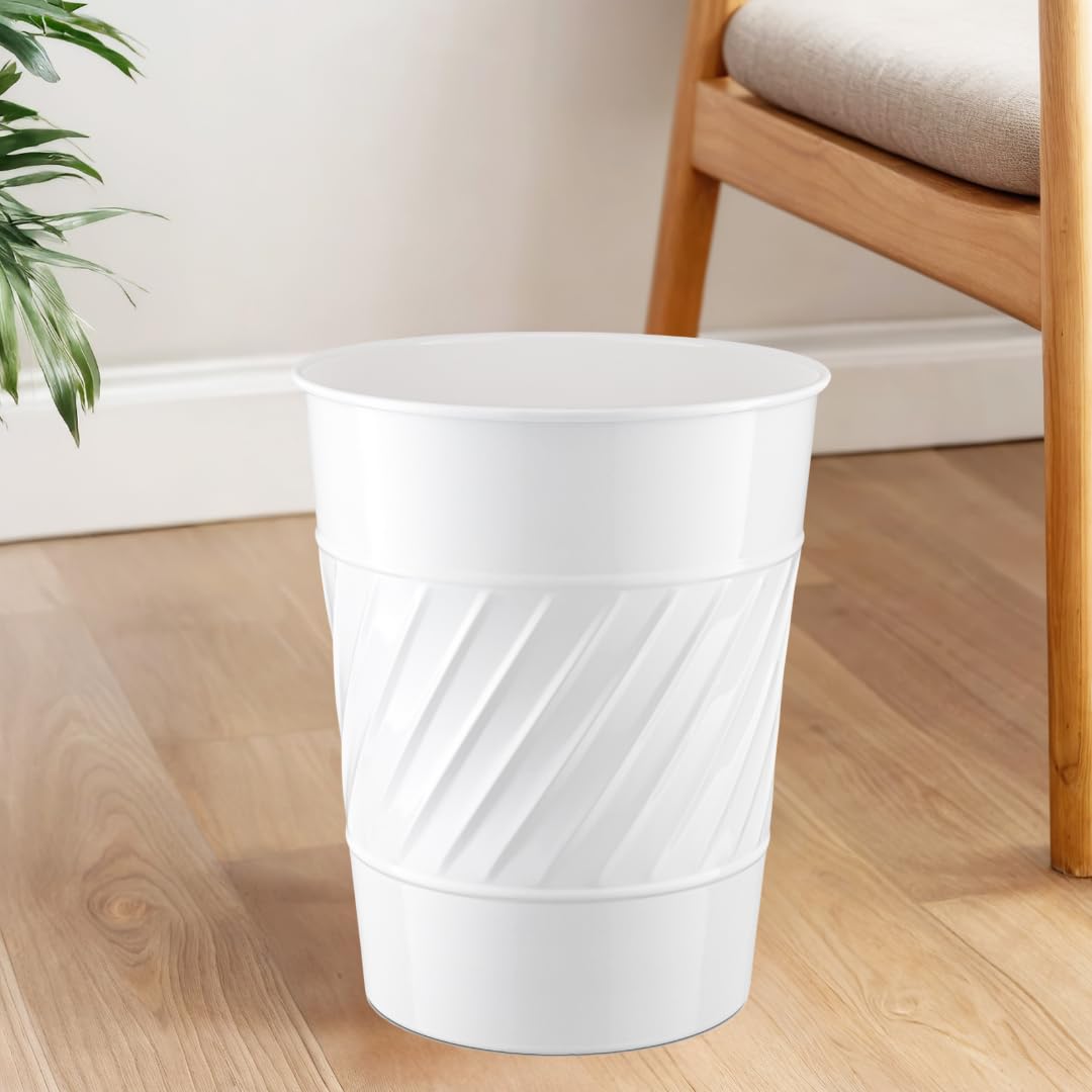 Monarch Abode White Wave Embossed Metal Trash Can 1