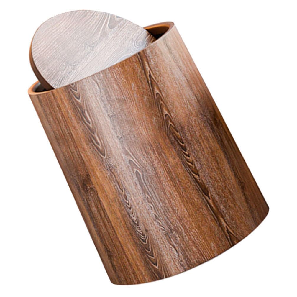 HOLIDYOYO Imitation Wood Grain Flip Lid Waste Bin