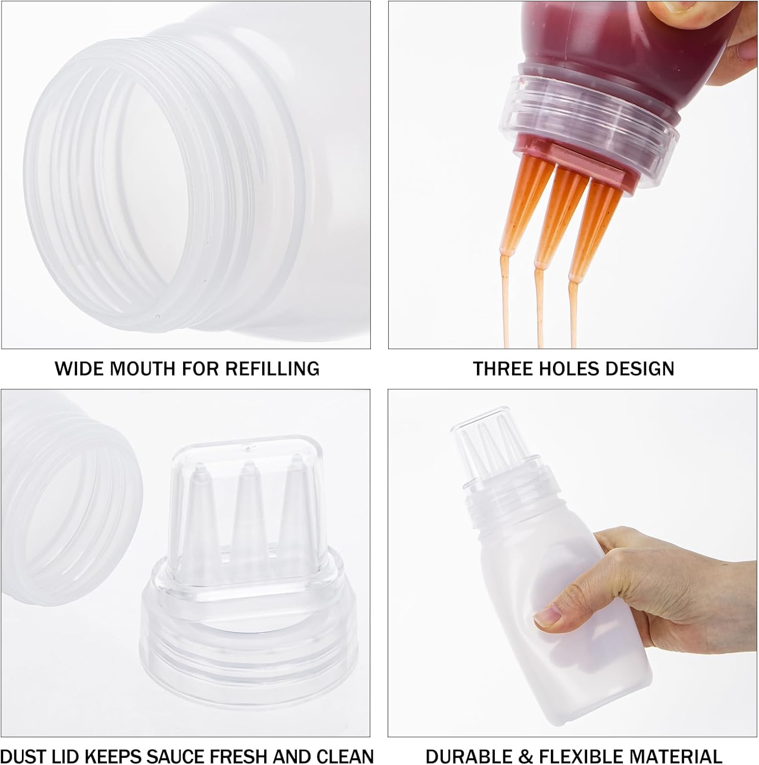 Uceoo 3-Hole Condiment Squeeze Bottles 2 Pack with 2 Funnels