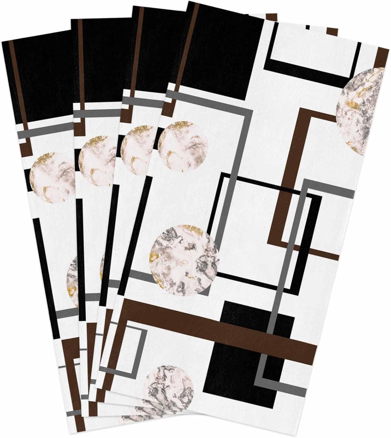 ZOE GARDEN Black Brown Kitchen Towels 4-Pack Marble Geometric Design