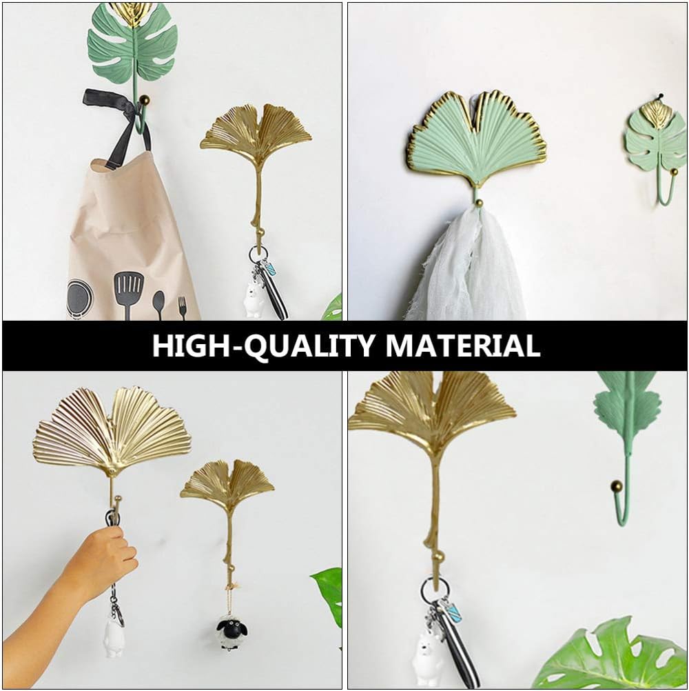 3 Pcs Wrought Iron Tropical Leaf Hooks for Home and Office