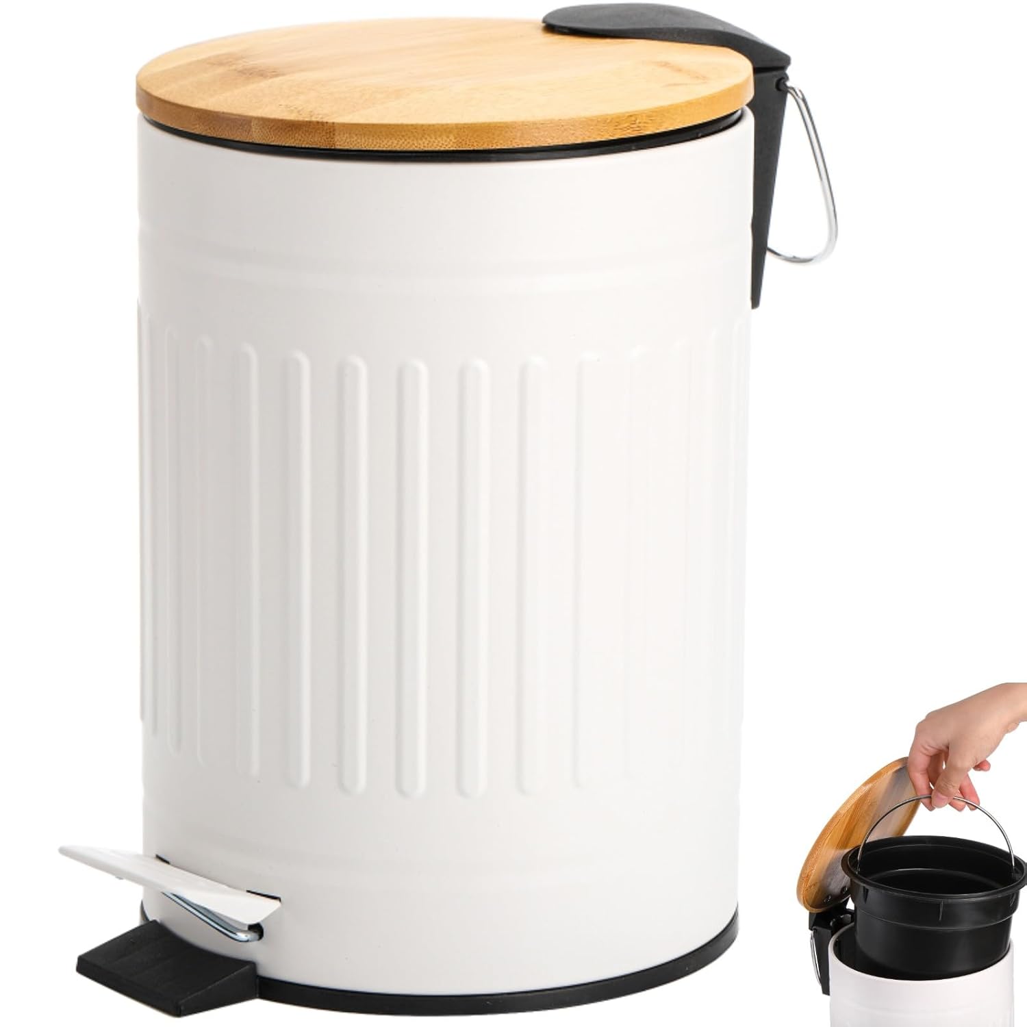 AVLA 2 Liter Step Trash Can with Bamboo Lid