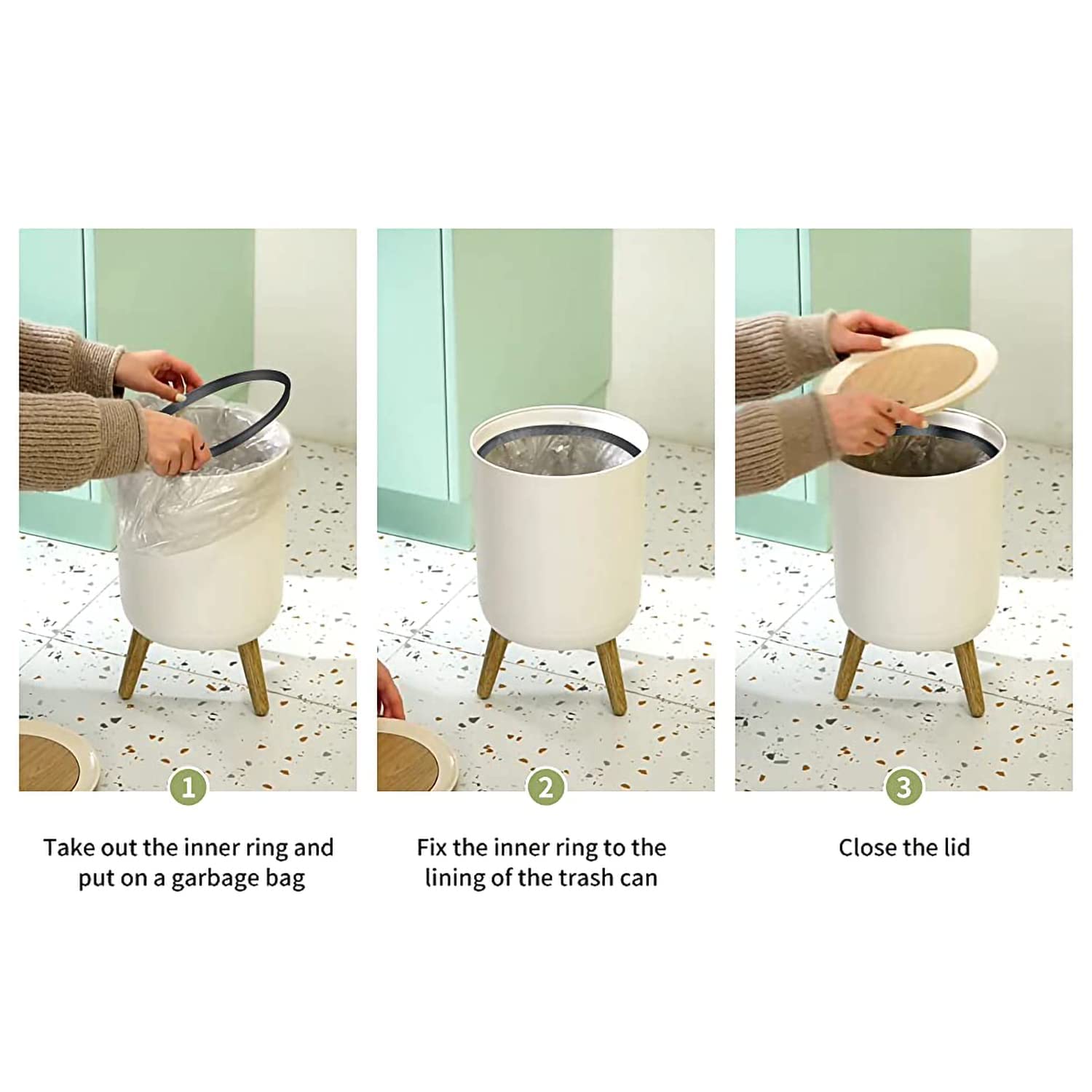 Trash Can with Lid 7L Pixel Game Style for Boys