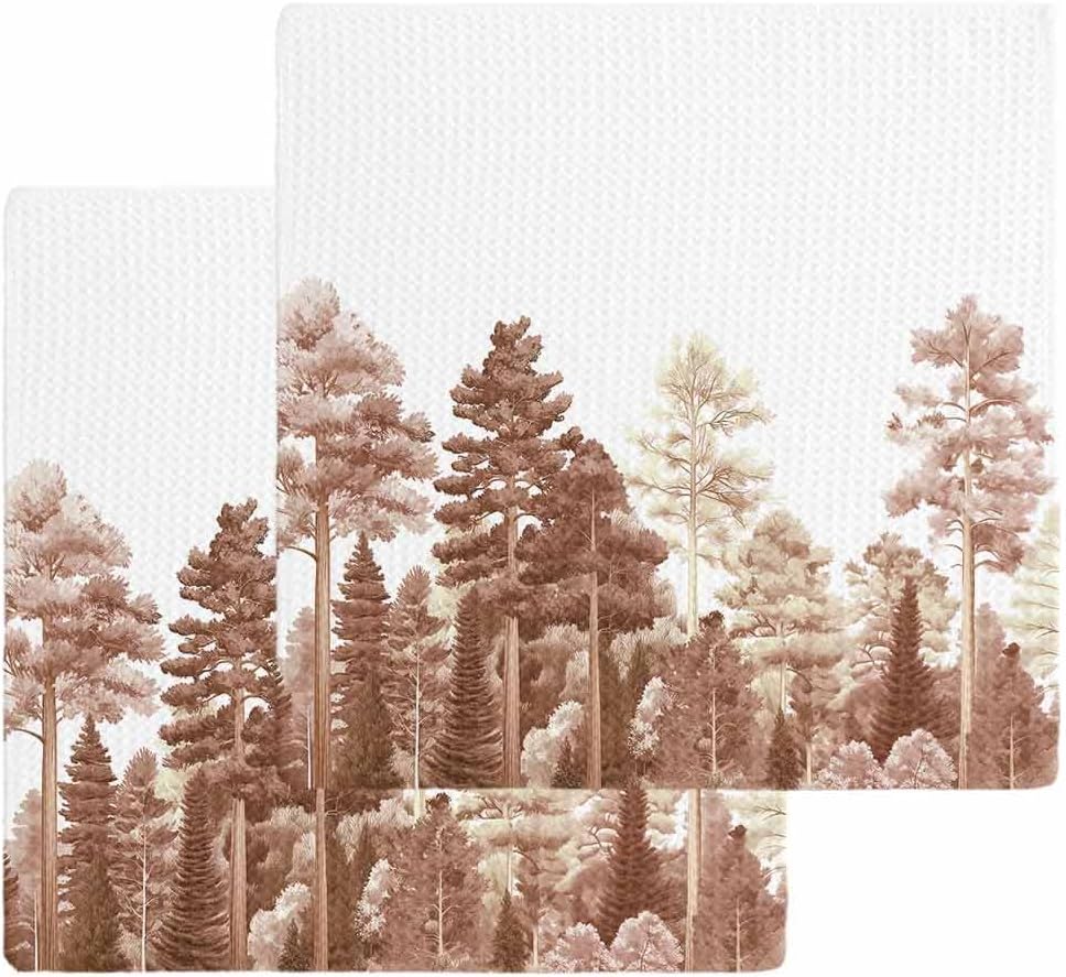 Falaniique Waffle Dish Towels Set of 2 Nature Pine Maple Tree Design