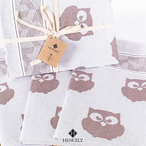 Hencely Tea Towels Set of 3 Brown Owls 100 Organic Cotton