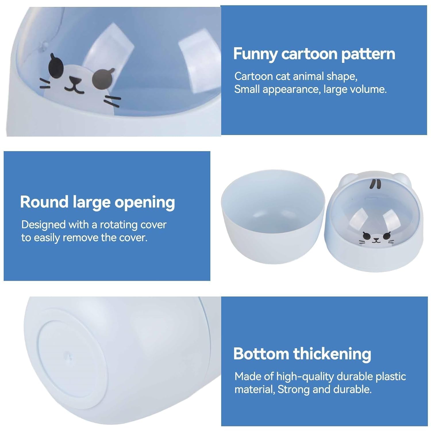 Cute Desktop Trash Can with Swing Lid - Cartoon Cat Design Blue