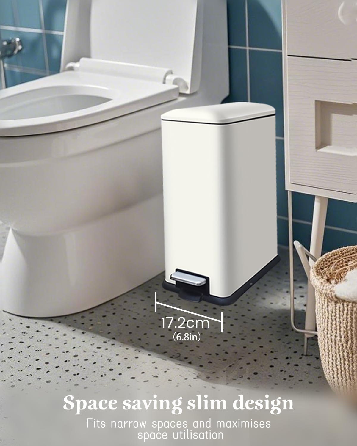 Stainless Steel 10L Trash Can with Lid for Bathroom and Kitchen