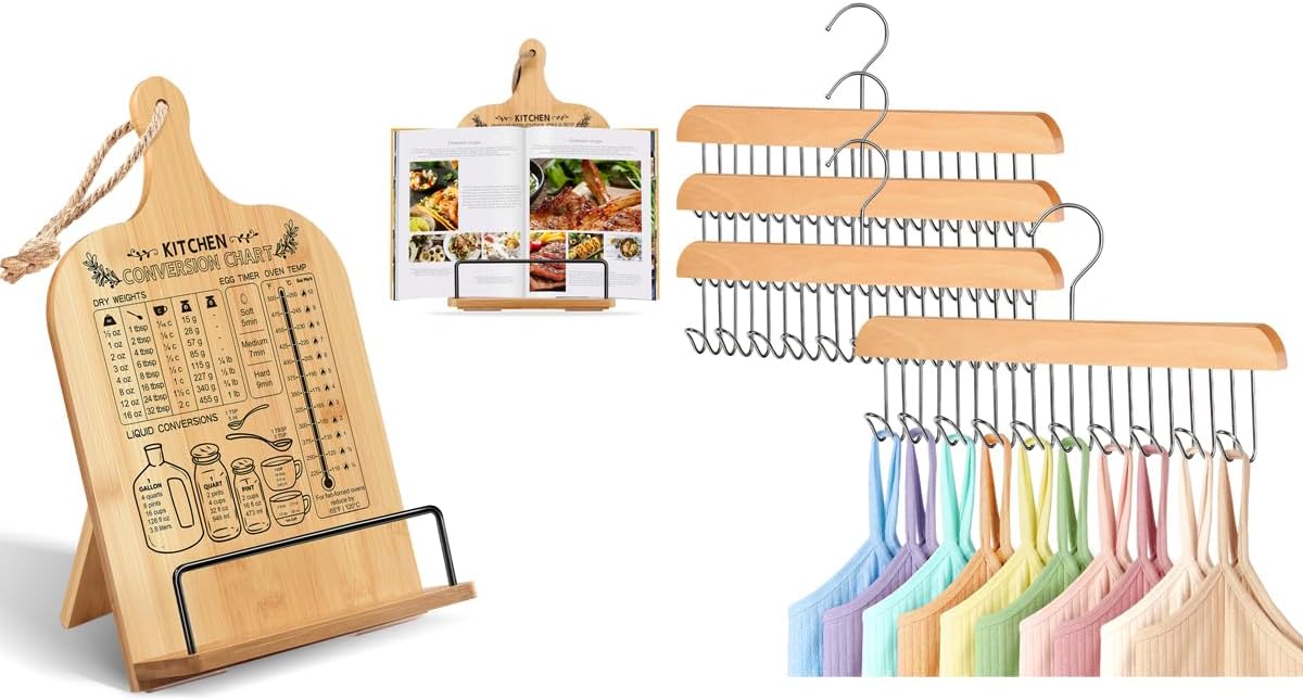 Fitnice Bamboo Cookbook Stand and Bra Hanger Set