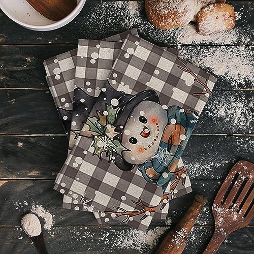 ZOE GARDEN Buffalo Plaid Snowman Dish Towel - 18x28 Quick Dry Christmas Design