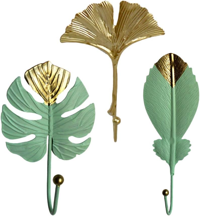 3 Pcs Wrought Iron Tropical Leaf Hooks for Home and Office