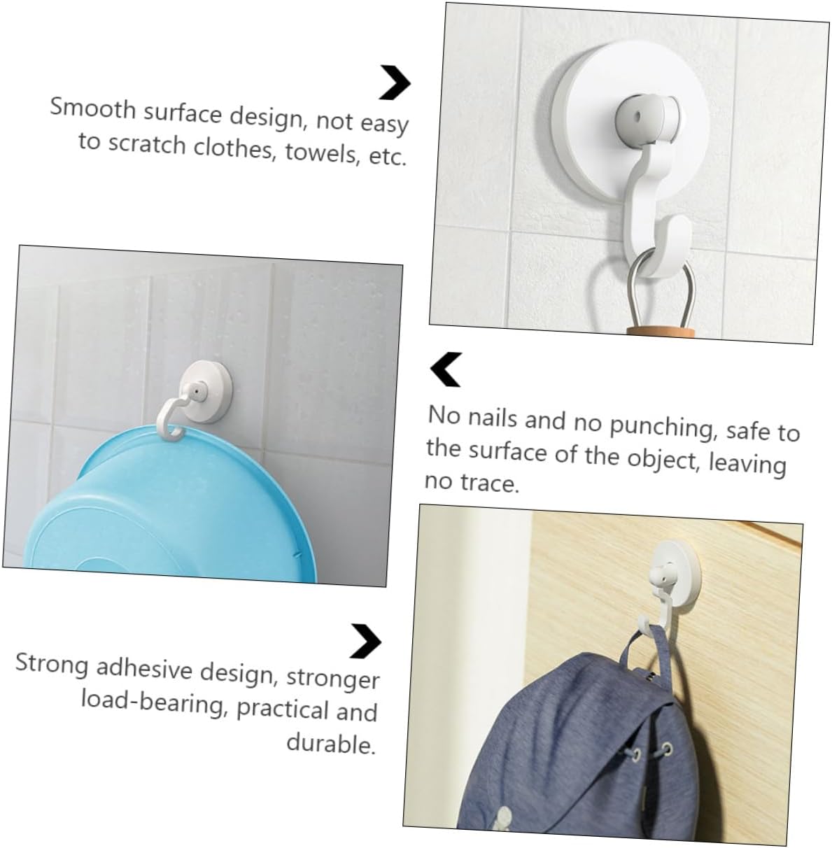 Healifty 3pcs Self-Adhesive Shower Hooks Black